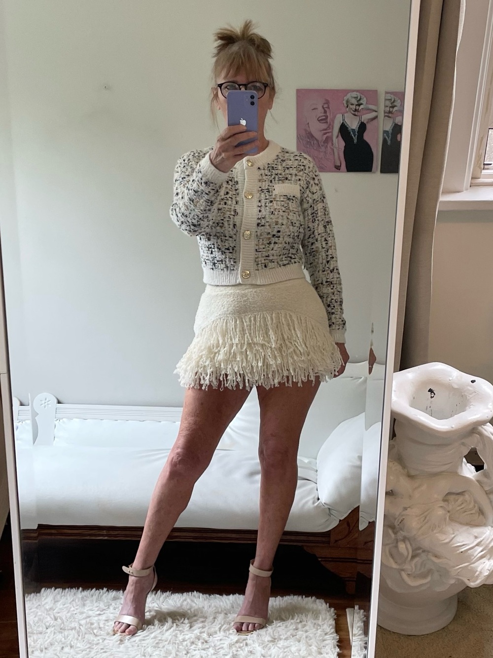 CREAM FRINGED MICRO MINI SKIRT TATTERED TANGLED STRETCH CHIC WOMENS SKIRT